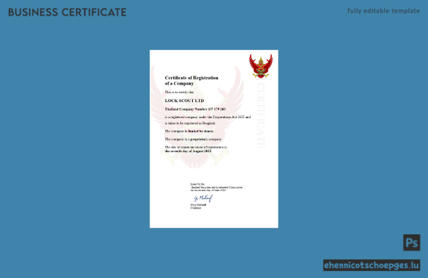 Beispiel für ein thailändisches Gewerberegistrierungszertifikat (Word- und PDF-Datei)